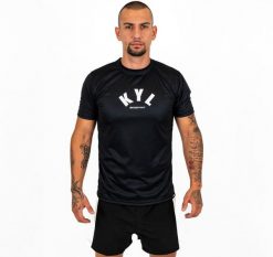 Knockout kyl Koszulka. Czarne koszulki sportowe męskie KNOCKOUT, l, bez wzorów, z materiału, bez kołnierzyka, bez ramiączek, na fitness i siłownię. Za 119.03 zł.