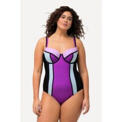 Damski Strój kąpielowy miękkie miseczki fiszbiny regulowane ramiączka. Czarne kostiumy jednoczęściowe damskie Ulla Popken, plus size, bez wzorów, z elastanu, sportowe, plus size, do pływania. Za 294.99 zł.