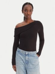 Guess Top W6RP15 KD012 Czarny Slim Fit. Czarne bluzki damskie Guess, s, z aplikacjami, z wiskozy, bez kołnierzyka, bez ramiączek. Za 269.99 zł.