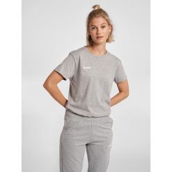 Koszulka sportowa z krótkim rękawem damska Hummel hmlGO cotton. Szare koszulki sportowe damskie Hummel, s, bez wzorów, z bawełny, bez kołnierzyka, bez ramiączek, do piłki nożnej. Za 39.69 zł.