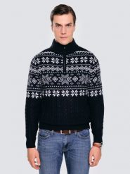 Sweter męski ze skandynawskim wzorem granatowy Kevino 403. Niebieskie swetry przez głowę męskie Big Star, l, bez wzorów, z dzianiny, bez kołnierzyka. Za 229.99 zł.