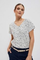 T-shirt z ozdobnym tyłem perłowy. Białe bluzki damskie MOODO, xs, bez wzorów, z bawełny, bez kołnierzyka. W wyprzedaży za 19.99 zł.