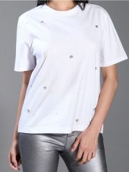 Koszulka - biały. Białe t-shirty damskie Sinsay, l, z aplikacjami, z bawełny, bez kołnierzyka. Za 19.99 zł.