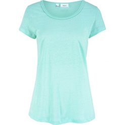 Shirt lniany z ozdobnym wykończeniem dekoltu bonprix pastelowy miętowy. Bluzki damskie bonprix. Za 44.99 zł.