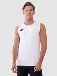 4F Tank top treningowy szybkoschnący męski - biały L. Białe koszulki sportowe męskie 4f, l, bez wzorów, z dzianiny, klasyczne, bez kołnierzyka. Za 119.99 zł.