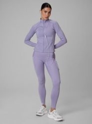 Legginsy treningowe szybkoschnące damskie z kieszeniami. Fioletowe legginsy sportowe damskie 4f, l, bez wzorów, z dzianiny, z podwyższonym stanem, długie, do biegania. Za 179.99 zł.
