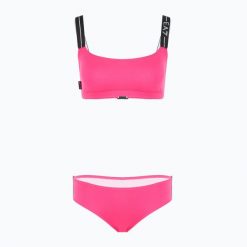 Strój kapielowy dwuczęściowy damski EA7 Emporio Armani Logo Tape Bikini Top. Czerwone kostiumy jednoczęściowe damskie EA7 Emporio Armani, l, z aplikacjami, z elastanu, sportowe, na fitness i siłownię. Za 269.99 zł.