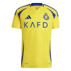 Koszulka domowa Al-Nassr FC 2024/25. Niebieskie koszulki sportowe męskie Adidas, bez wzorów, bez kołnierzyka, bez ramiączek, do piłki nożnej. Za 306.00 zł.