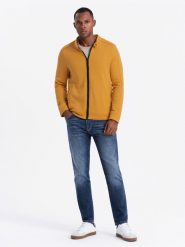 Bluza męska rozpinana ze stójką - żółta V4 - Rozmiar: L. Żółte bluzy męskie Ombre Clothing, l, bez wzorów, z bawełny, bez kaptura. W wyprzedaży za 59.99 zł.