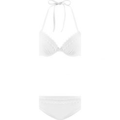 Bikini na fiszbinach (2 części) bonprix biały. Białe bikini damskie bonprix, w koronkowe wzory. Za 79.99 zł.