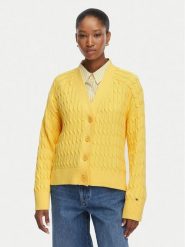 Tommy Hilfiger Kardigan Mid Gg Cable WW0WW50078 Żółty jasny Regular Fit. Żółte swetry damskie Tommy Hilfiger, xs, bez wzorów, z bawełny, bez kołnierzyka, bez ramiączek, bez kaptura. Za 649.99 zł.