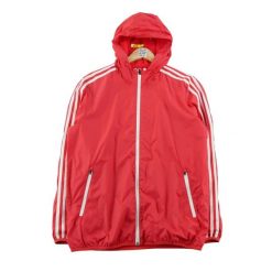 Second life - Kurtka przeciwwiatrowa męska 3-Stripes nylon czerwona - Stan dobry. Czerwone kurtki męskie Adidas, l, bez wzorów, z materiału. Za 146.96 zł.