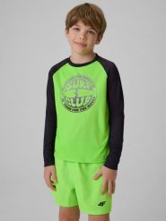 4F Longsleeve do pływania z nadrukiem chłopięcy - zielony 122/128 (6-8 lat). Zielone kąpielówki dla chłopców 4f, bez wzorów, z materiału. Za 89.99 zł.