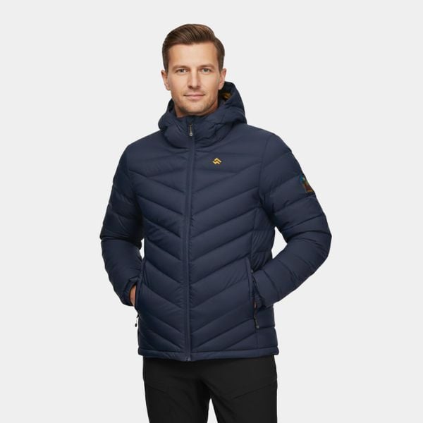 Kurtka męska puchowa Alpinus Monviso puch kaczy. Niebieskie kurtki męskie Alpinus, na zimę, l, z aplikacjami, z materiału, bez kaptura. Za 699.00 zł.