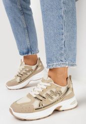 Ciemnobeżowe Sneakersy z Ozdobnymi Przeszyciami Varteli. Brązowe obuwie sportowe damskie Born2be, bez wzorów, z jeansu. Za 39.99 zł.