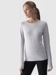 4F Longsleeve slim gładki damski - szary 3XL. Szare koszulki sportowe damskie 4f, xl, bez wzorów, z bawełny, bez kołnierzyka, bez ramiączek. Za 49.99 zł.