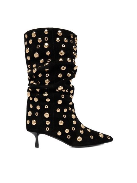 Eva Minge Botki EO-TESS-2117-05 Czarny. Czarne botki damskie Eva Minge, ze skóry, bez obcasa, na szpilce, bez zapięcia. Za 429.99 zł.