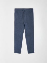Spodnie jogger slim fit z domieszką wiskozy - granatowy. Niebieskie spodnie sportowe męskie Sinsay, l, bez wzorów, z wiskozy. Za 49.99 zł.