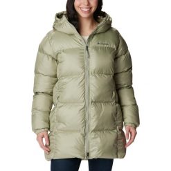 Kurtka sportowa damska Columbia Puffect Mid Hooded Jacket. Zielone kurtki sportowe damskie Columbia, bez wzorów, z materiału, z kapturem, trekkingowe. Za 499.99 zł.