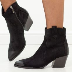 Czarne kowbojki, botki damskie Potocki 12859. Czarne botki damskie POTOCKI, na jesień, z dzianiny, eleganckie, bez obcasa, na obcasie, bez zapięcia. Za 229.00 zł.