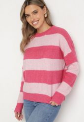 Różowy Sweter w Pasy z Wełną Zakończony Ściągaczem Tiaelle. Czerwone swetry damskie Born2be, bez wzorów, z wełny, klasyczne, bez kołnierzyka, bez ramiączek, bez kaptura. Za 129.99 zł.