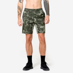 Spodenki fitness cardio męskie Domyos. Brązowe krótkie spodenki sportowe męskie DOMYOS, m, bez wzorów, z elastanu, na fitness i siłownię. Za 49.99 zł.