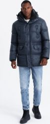 Kurtka męska Ombre Męska długa kurtka puffer z zapinanymi kieszeniami granatowa V3 OM-JALJ-0186 M. Kurtki męskie Ombre, m, bez wzorów, bez kaptura. Za 399.99 zł.
