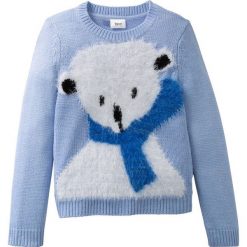 Sweter dzianinowy bonprix perłowy niebieski - niedźwiedź polarny. Swetry dla dziewczynek marki bonprix. Za 32.99 zł.
