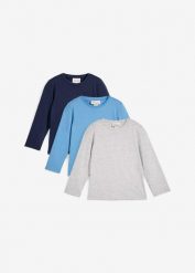 Shirt z długim rękawem, z czystej bawełny organicznej (3 szt.). Niebieskie koszule dla chłopców bonprix, bez wzorów, z bawełny, bez kołnierzyka, bez ramiączek. Za 67.99 zł.