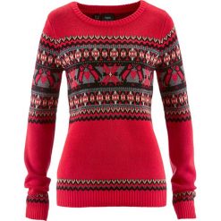 Sweter z okrągłym dekoltem bonprix czerwony wzorzysty. Swetry damskie marki bonprix. Za 44.99 zł.