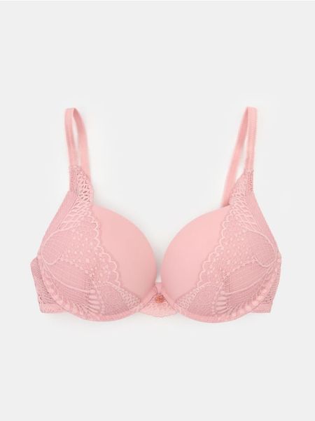 Biustonosz Extra Push-Up z koronką - różowy. Czerwone biustonosze Sinsay, bez wzorów, z koronki. Za 29.99 zł.