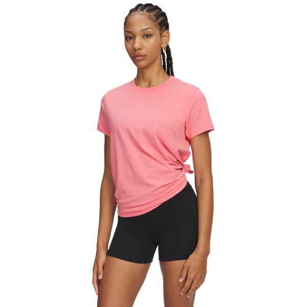 Under Armour RIVAL CORE SS Koszulka damska. Czerwone koszulki sportowe damskie Under Armour, l, bez wzorów, z bawełny, bez kołnierzyka, bez ramiączek. Za 79.99 zł.