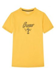 Guess T-Shirt L6GI06 K8HM4 Żółty Relaxed Fit. Żółte t-shirty dla chłopców Guess, z aplikacjami, z bawełny, bez ramiączek. Za 99.99 zł.