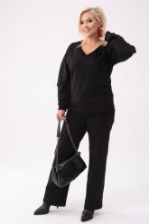 Bawełniany czarny komplet dresowy Comfy - bluza z różą + długie spodnie PLUS SIZE XXL OVERSIZE. Czarne bluzy damskie Moda Size Plus Iwanek, plus size, z aplikacjami, z bawełny, bez kaptura. Za 349.90 zł.