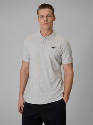 4F Koszulka polo regular męska - szara S. Szare koszulki polo męskie 4f, m, bez wzorów, z bawełny, biznesowe, bez ramiączek. Za 89.99 zł.