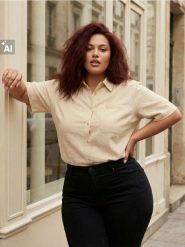 Koszula z domieszką lnu Plus size - beżowy. Brązowe koszule damskie Sinsay, plus size, bez wzorów, bez kołnierzyka, plus size, bez ramiączek. W wyprzedaży za 25.99 zł.
