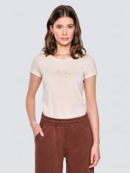 Koszulka damska z napisem z cyrkonii kremowa Malvina 103. Białe t-shirty damskie Big Star, l, z aplikacjami, z bawełny, eleganckie, bez kołnierzyka. Za 89.99 zł.