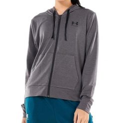 Bluza sportowa damska Under Armour Rival Terry Full Zip Hoodie. Szare bluzy sportowe damskie Under Armour, s, bez wzorów, z elastanu, z kapturem, na fitness i siłownię. Za 305.99 zł.