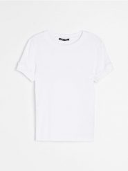 Jednolita koszulka z krótkim rękawem i domieszką modalu - biały. Białe t-shirty damskie Sinsay, l, bez wzorów, bez kołnierzyka. Za 19.99 zł.