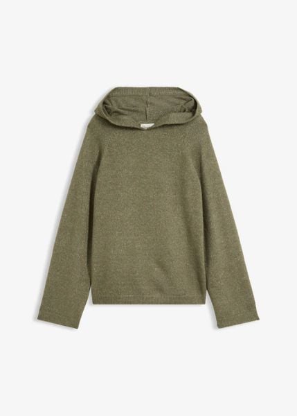 Sweter z kapturem. Zielone swetry damskie bonprix, bez wzorów, bez kołnierzyka, bez ramiączek, z kapturem. Za 109.99 zł.