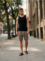 Szorty slim - brązowy. Brązowe szorty męskie Sinsay, l, bez wzorów. Za 39.99 zł.