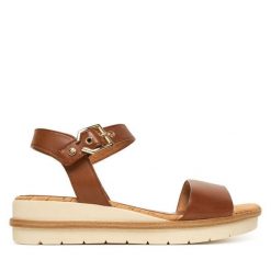 Sandały Tamaris. Brązowe sandały damskie Tamaris, bez wzorów, bez obcasa, na koturnie, bez zapięcia. Za 329.99 zł.