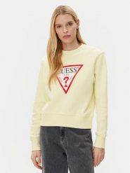 Guess Bluza W2YQ16 KBA11 Żółty Regular Fit. Żółte bluzy damskie Guess, xs, z aplikacjami, z bawełny, bez kaptura. Za 169.99 zł.