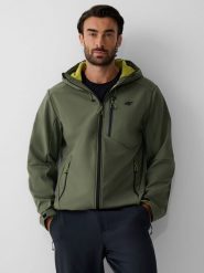 4F Kurtka softshell wiatroodporna membrana 8000 męska - khaki L. Brązowe kurtki męskie 4f, na jesień, l, bez wzorów, z materiału, klasyczne, bez kaptura. Za 399.99 zł.