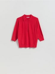 Sweter polo z wiskozą - czerwony. Czerwone swetry damskie Reserved, l, bez wzorów, z dzianiny, bez kołnierzyka, bez ramiączek, bez kaptura. Za 99.99 zł.