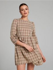 Sukienka mini w kratę - czerwony. Czerwone sukienki damskie Sinsay, l, bez wzorów, bez kołnierzyka, bez ramiączek, mini. W wyprzedaży za 33.99 zł.