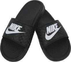 Nike Klapki damskie Benassi Just Do It czarne r. 40.5 (343881 011). Czarne klapki damskie Nike, bez wzorów, sportowe, bez obcasa. Za 77.00 zł.