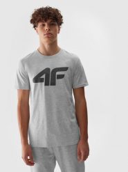4F T-shirt regular z nadrukiem męski - szary L. Szare koszulki sportowe męskie 4f, l, bez wzorów, z bawełny, sportowe, bez kołnierzyka. Za 59.99 zł.