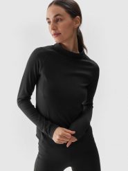 4F Longsleeve do jogi i pilatesu szybkoschnący damski - czarny L. Czarne koszulki sportowe damskie 4f, l, bez wzorów, z dzianiny, bez kołnierzyka, bez ramiączek, na fitness i siłownię. W wyprzedaży za 69.99 zł.