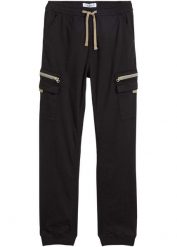Spodnie bojówki na gumce z elastycznej mieszanki bawełny, o kroju regular fit, straight. Czarne spodnie materiałowe dla chłopców bonprix, bez wzorów, z bawełny. Za 129.99 zł.